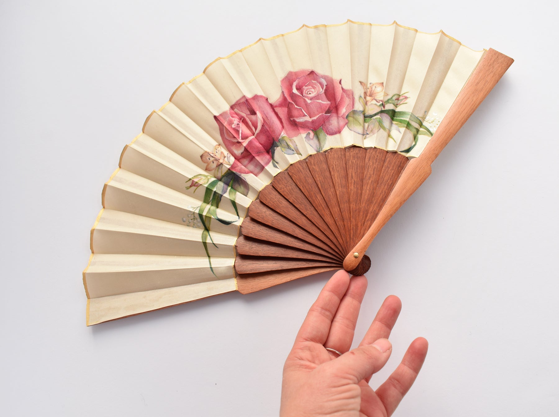 Handmade bridal silk fan with 100% cotton protective sleeve